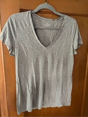 Vintage Cotton V-Neck Short Sleeve Tee - Gray